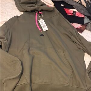 Adidas Olive Hoodie with Pink New York City Print